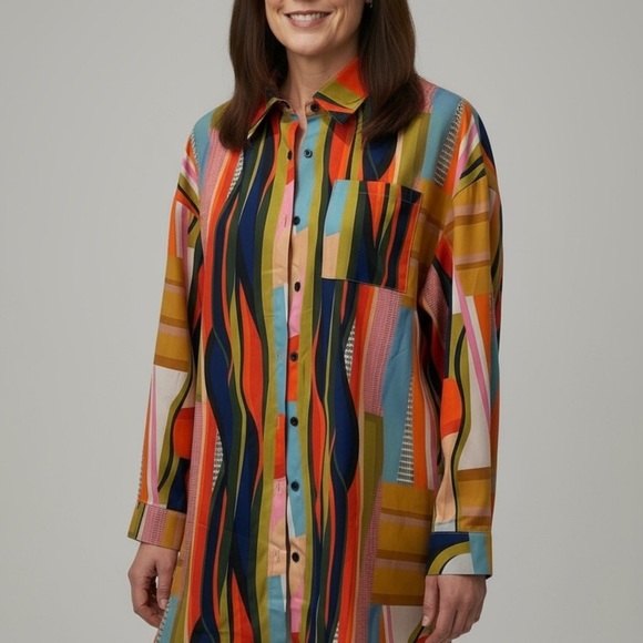 🎨 Vibrant Abstract Print Button-Up Tunic (L) - Picture 9 of 12
